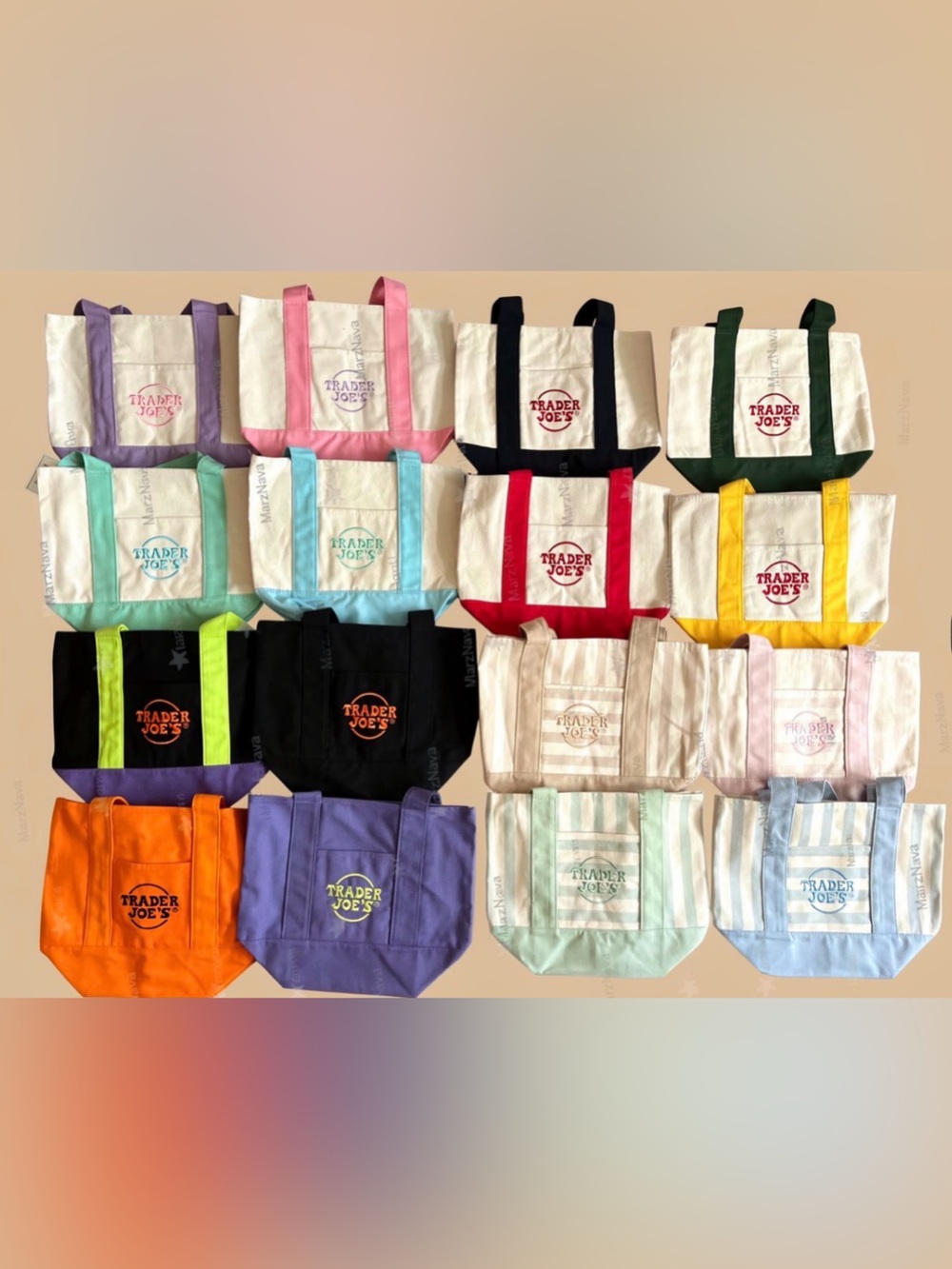 Trader Joe’s Mini Canvas Totes - 16 Bags Included!  4 Complete Sets!